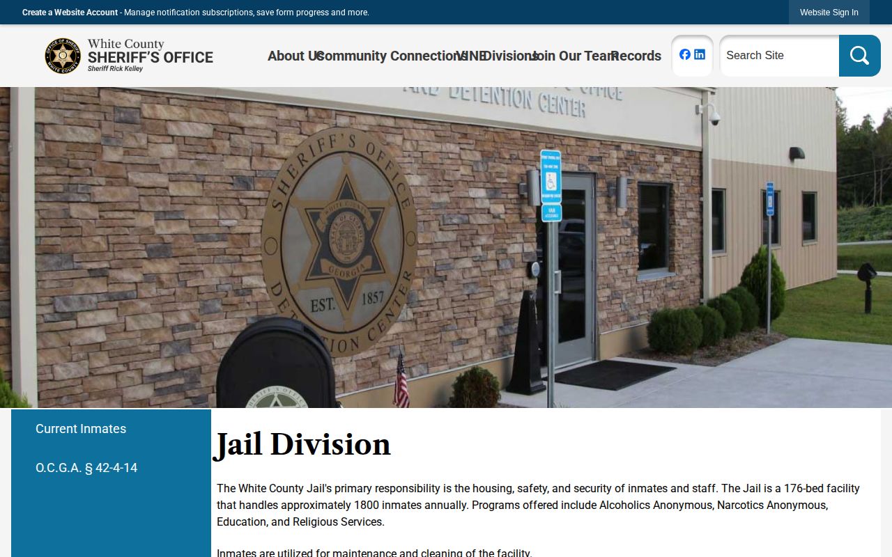 White County Jail release records facility page