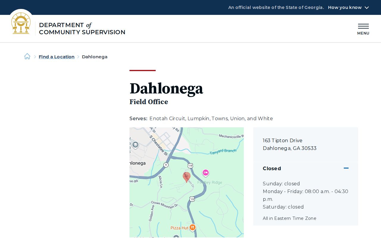 White County parole and probation Dahlonega field office record