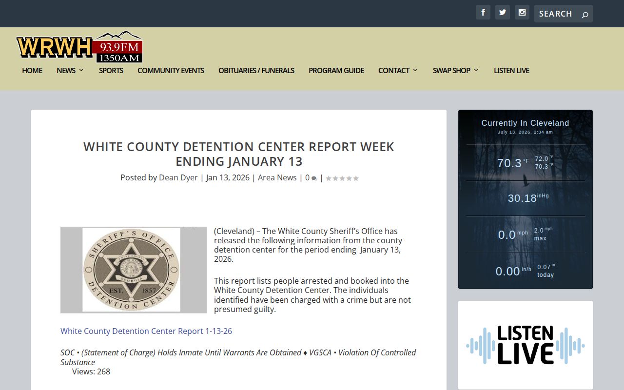 White County released inmate mugshot context in a WRWH detention report
